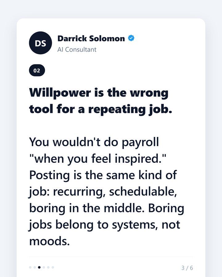 Published slide 3: 'Willpower is the wrong tool for a repeating job.'